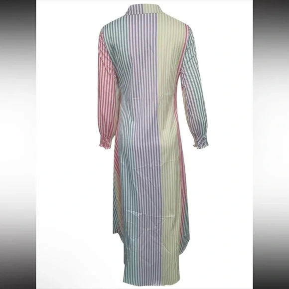 🔥 LAST ONE COLOR-BLOCK STRIPED MAXI SHIRT BUTTON UP DRESS LONG SLEEVE S M L XL - Picture 2 of 5